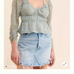 Astr Blue Floral Smocked Blouse